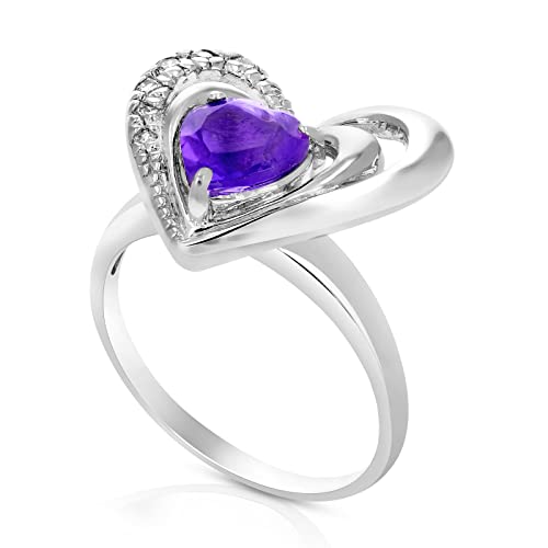 Purple Amethyst Heart Shape Ring .925 Sterling Silver