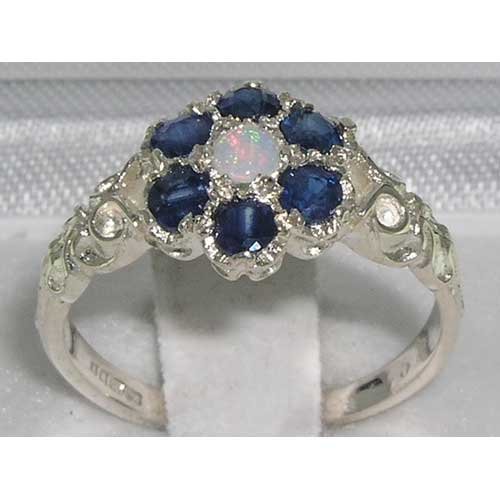 Vintage Opal and Sapphire Ring in Sterling Silver