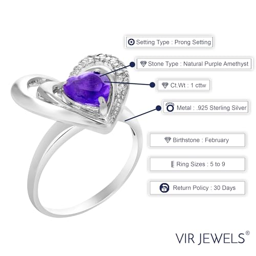 Purple Amethyst Heart Shape Ring .925 Sterling Silver