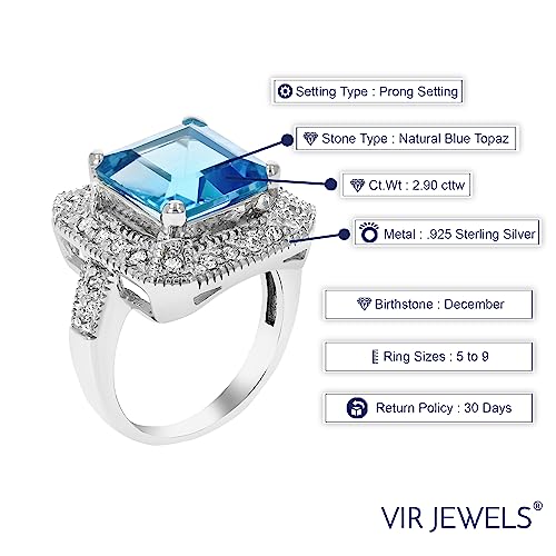 Swiss Blue Topaz Ring Princess Cut Sterling Silver