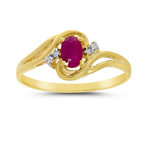 10k Yellow Gold Oval Ruby & Diamond Ring, Size 6