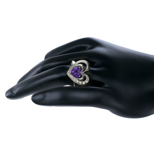 Purple Amethyst Heart Shape Ring .925 Sterling Silver