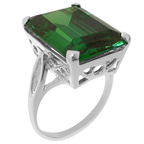 Large Green CZ Octagon Cut Sterling Silver Ring - Size 12