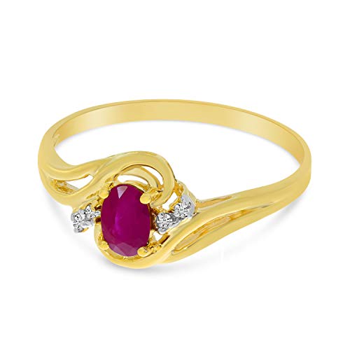 10k Yellow Gold Oval Ruby & Diamond Ring, Size 6