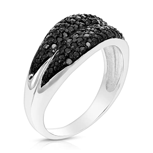 Black Diamond Wedding Ring .925 Sterling Silver Rhodium Size 7