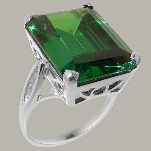 Large Green CZ Octagon Cut Sterling Silver Ring - Size 12
