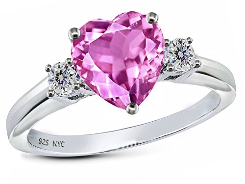 Heart Shape Created Pink Sapphire Sterling Silver Ring