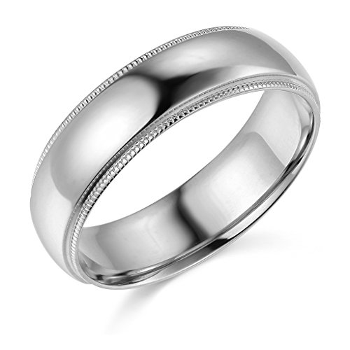 14k White Gold 6mm Milgrain Wedding Band - Size 7