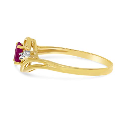 10k Yellow Gold Oval Ruby & Diamond Ring, Size 6