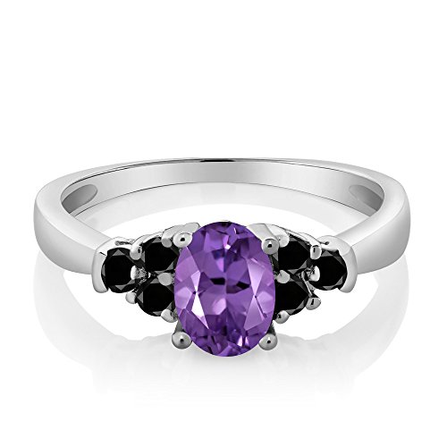 Purple Amethyst and Black Diamond Sterling Silver Ring
