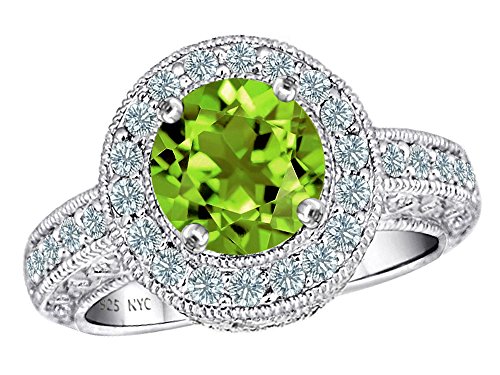 Simulated Peridot and Cubic Zirconia Ring - Size 7
