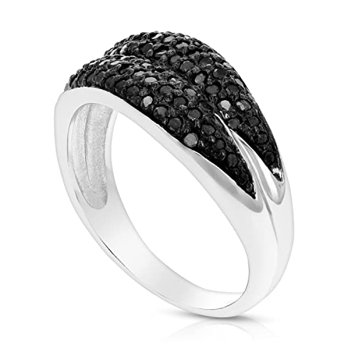 Black Diamond Wedding Ring .925 Sterling Silver Rhodium Size 7