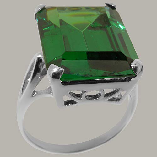 Large Green CZ Octagon Cut Sterling Silver Ring - Size 12