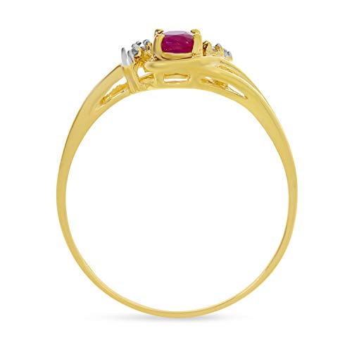 10k Yellow Gold Oval Ruby & Diamond Ring, Size 6