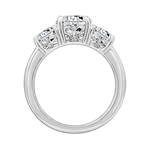Platinum Round 3-Stone Ring with Cubic Zirconia, Size 8