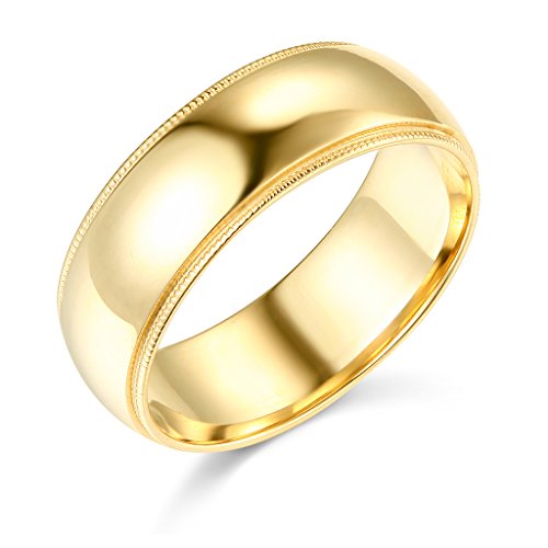 14k Gold 7mm Plain Milgrain Wedding Band - Size 5