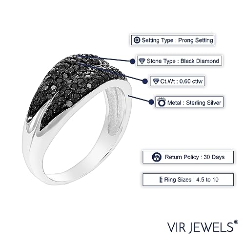 Black Diamond Wedding Ring .925 Sterling Silver Rhodium Size 7