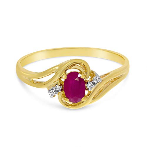 10k Yellow Gold Oval Ruby & Diamond Ring, Size 6