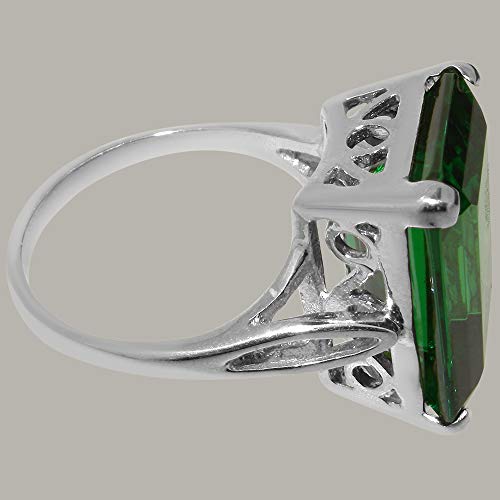 Large Green CZ Octagon Cut Sterling Silver Ring - Size 12