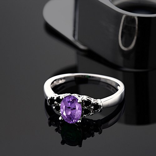 Purple Amethyst and Black Diamond Sterling Silver Ring
