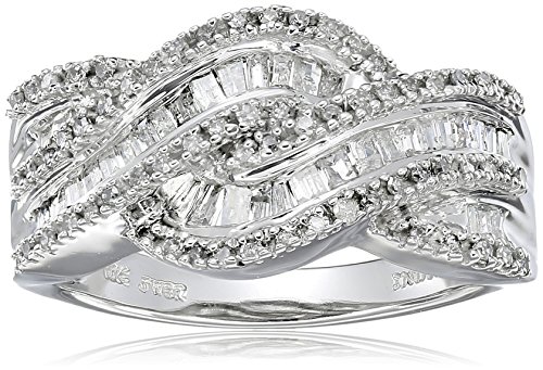 10K White Gold Diamond Twist Band Ring, Size 8