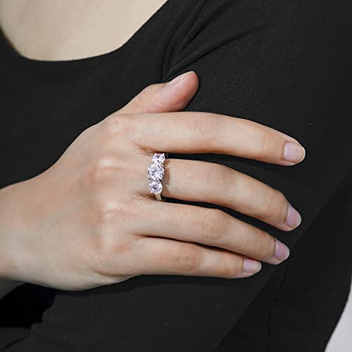 Platinum-Plated Sterling Silver Round 3-Stone Ring, Size 7