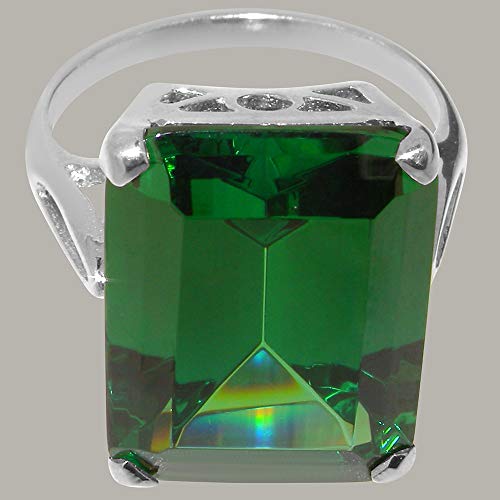 Large Green CZ Octagon Cut Sterling Silver Ring - Size 12