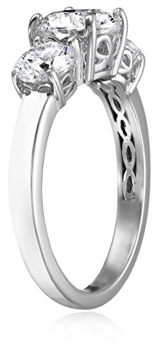 Platinum Round 3-Stone Ring with Cubic Zirconia, Size 8