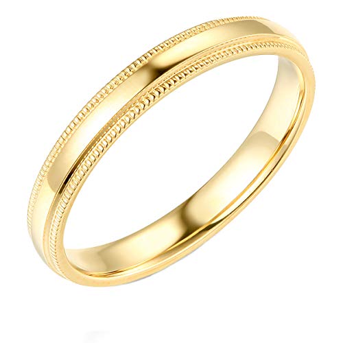 14k Yellow Gold 3mm Milgrain Wedding Band - Size 9
