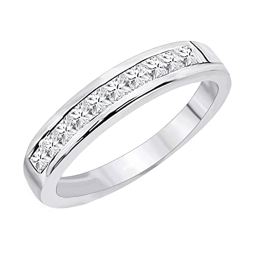 White Diamond Princess Wedding Band in 14K Gold
