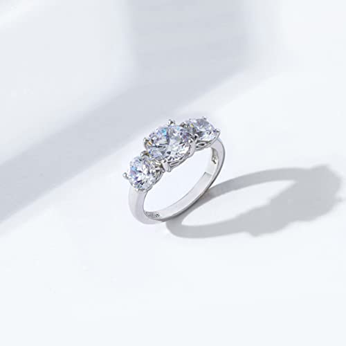 Platinum-Plated Sterling Silver Round 3-Stone Ring, Size 7