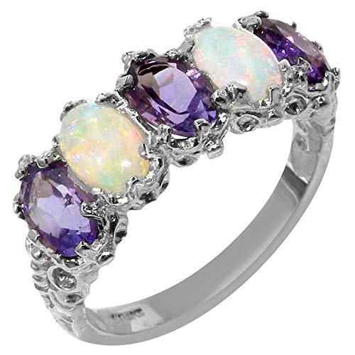 Amethyst and Opal Sterling Silver Eternity Ring, Size 6.75