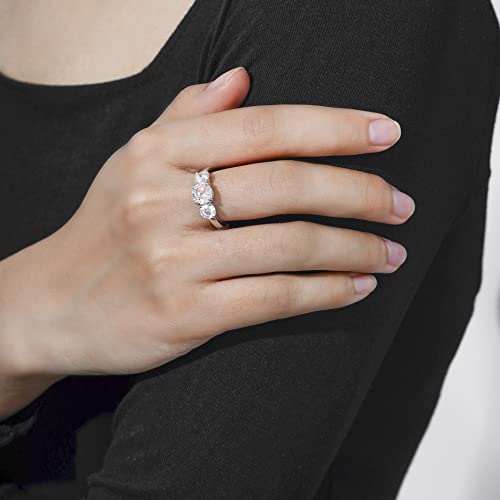 Platinum Round 3-Stone Ring with Cubic Zirconia, Size 8