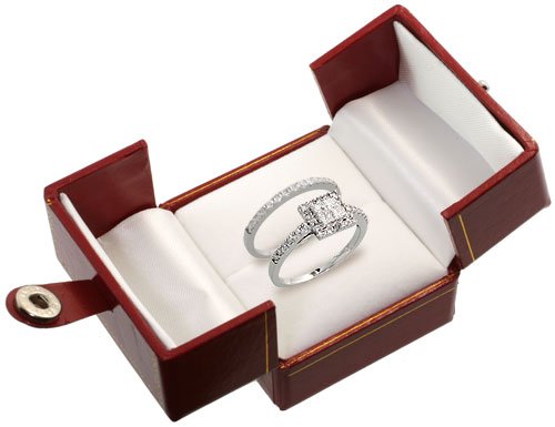 14k White Gold Square Wedding Ring Set with Diamonds