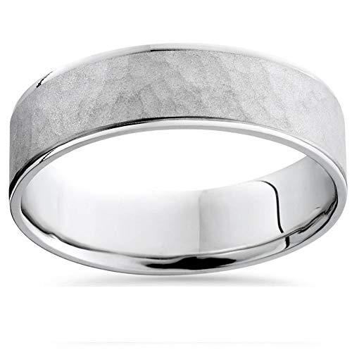 10k White Gold Mens Hammered Wedding Band - Size 10