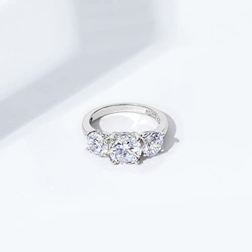 Platinum-Plated Sterling Silver Round 3-Stone Ring, Size 7