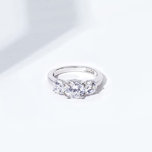 Platinum Round 3-Stone Ring with Cubic Zirconia, Size 8