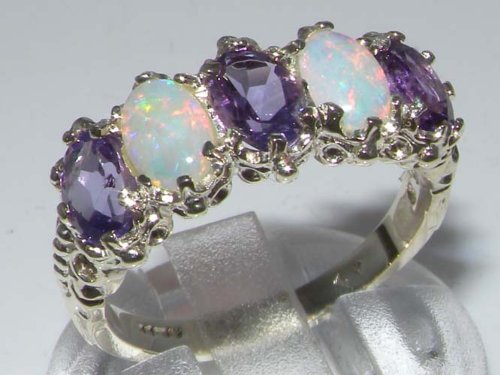Amethyst and Opal Sterling Silver Eternity Ring, Size 6.75