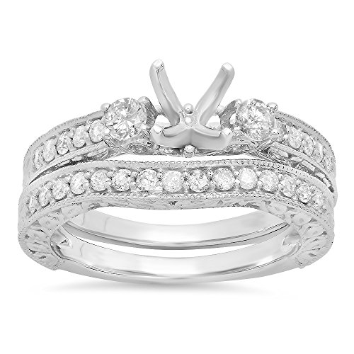 Diamond 3 Stone Bridal Ring Set, White Gold