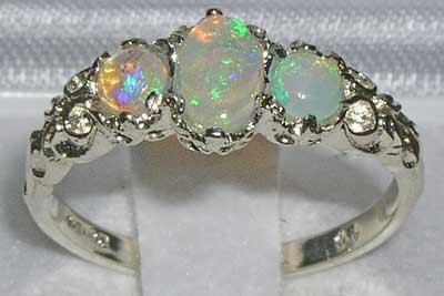 Natural Opal Sterling Silver Anniversary Ring - Size 7.25