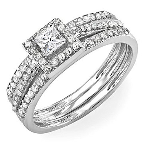 14k White Gold Diamond Bridal Set, Size 7