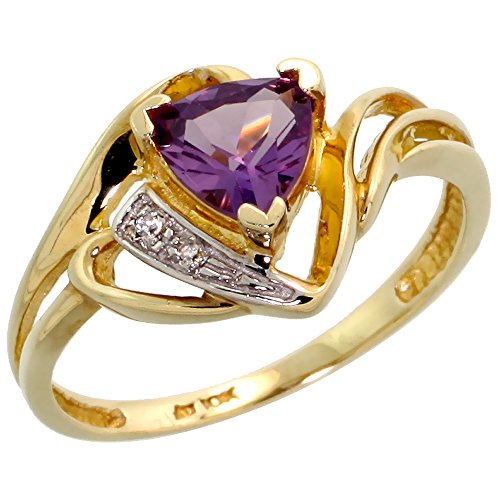 10k Gold Diamond Amethyst Trillium Cut Ring, February Birthstone