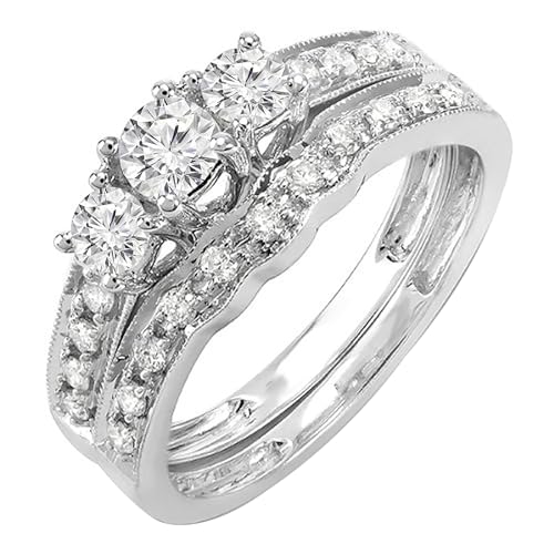 Dazzlingrock Collection 0.70CT 14K 3 Stone Diamond Engagement Ring Set