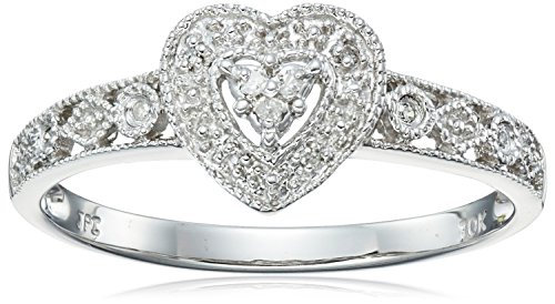 10k White Gold Diamond Heart Ring, Size 6