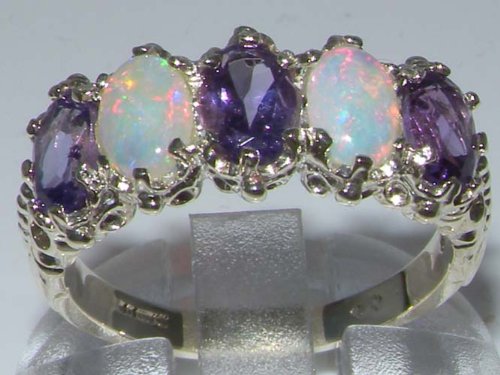 Amethyst and Opal Sterling Silver Eternity Ring, Size 6.75