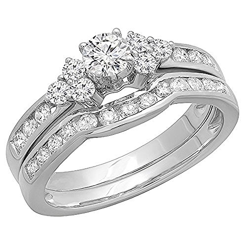 1.10 CTW Round White Diamond Engagement Ring Set