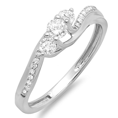 1/2 CT White Gold 3 Stone Diamond Swirl Ring