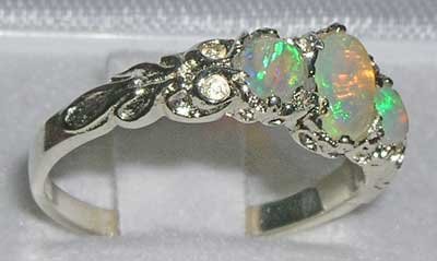 Natural Opal Sterling Silver Anniversary Ring - Size 7.25