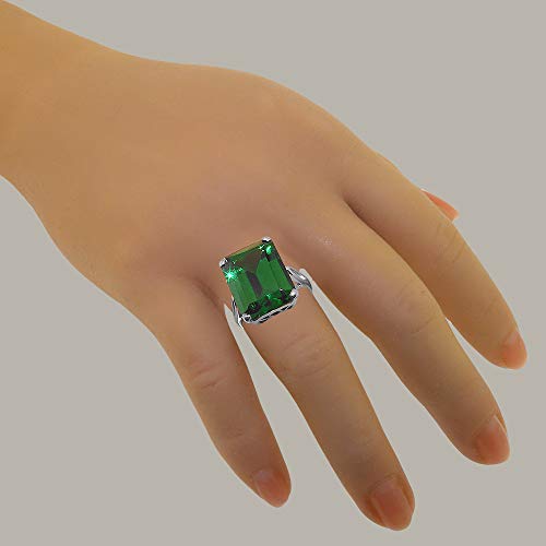 Large Green CZ Octagon Cut Sterling Silver Ring - Size 12
