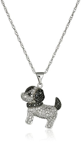 Silver White & Black Diamond Dog Pendant Necklace